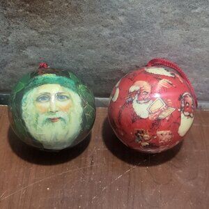 Vintage Santa Claus Paper Mache Christmas Ornaments Set of 2